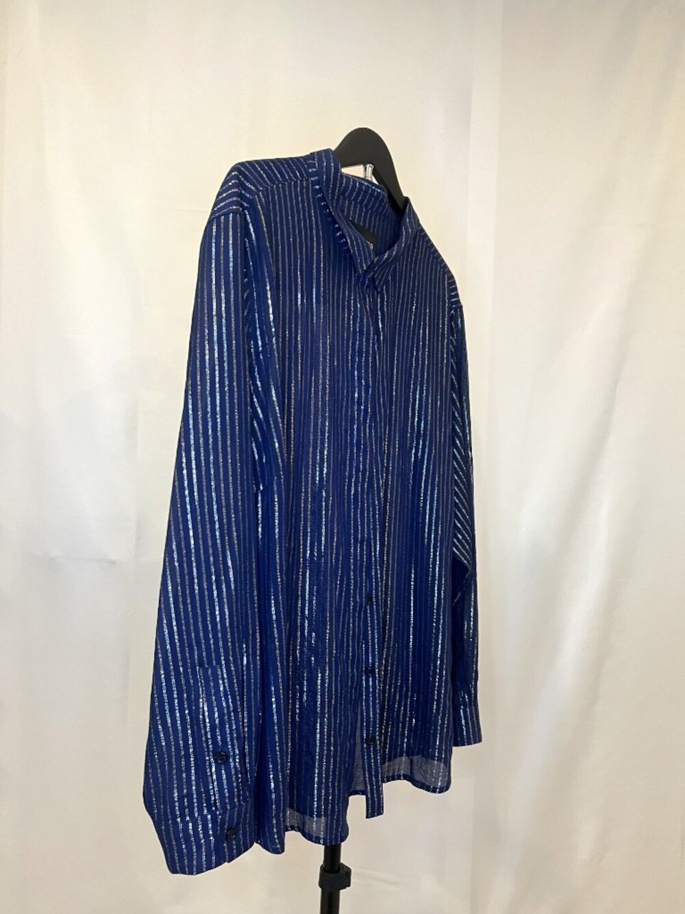'Wildfang' The Empower Blue Silver Metallic Pinstripe Button Up Shirt -  2X - Picture 4 of 8